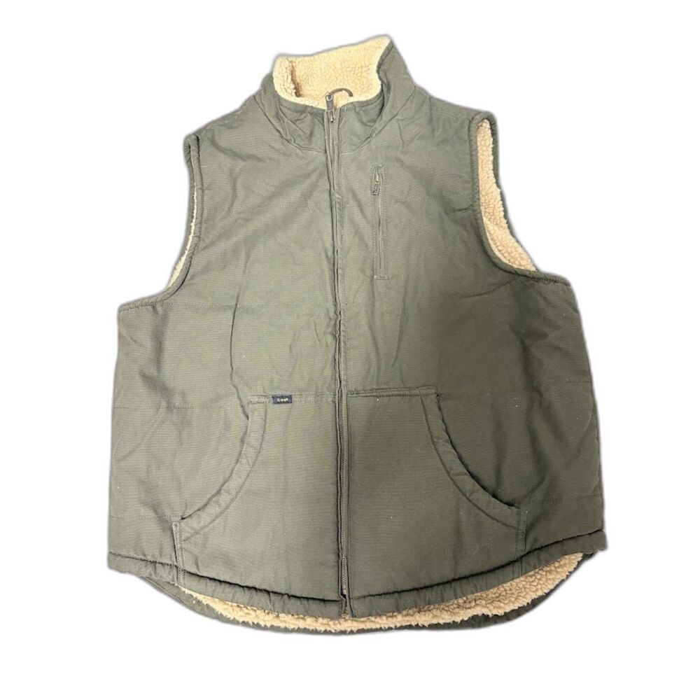 Lee Sherpa Lined Vest Men's L Olive Green Full Zip Workwear Gorpcore Utility